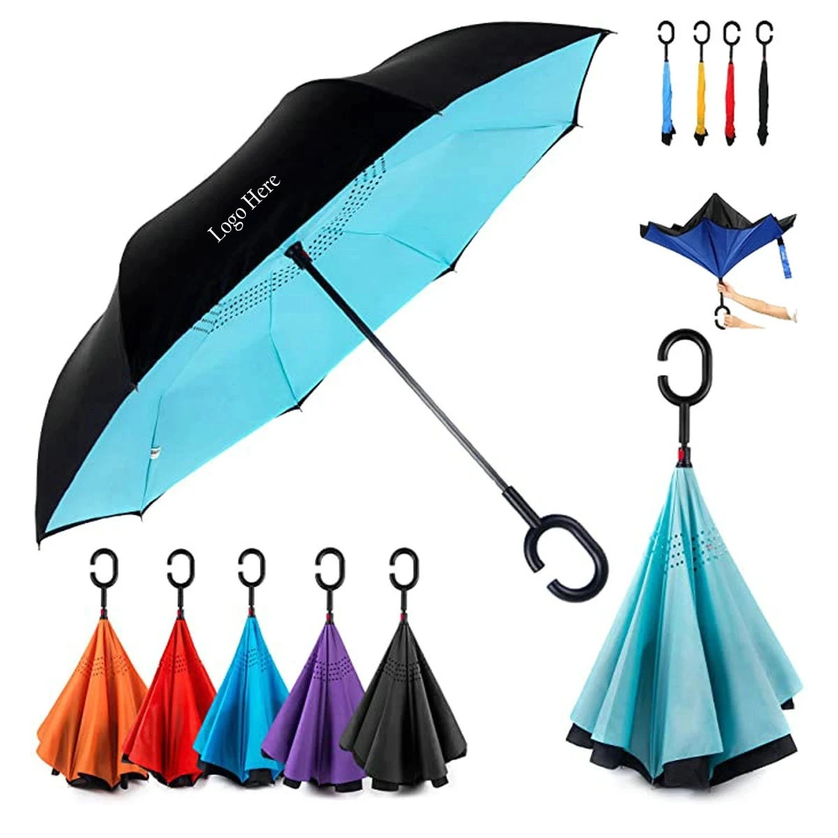 Reversed 190T Pongee C Shape Holder Inverted Umbrella 1