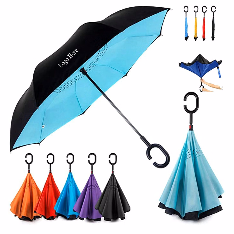 Reversed 190T Pongee C Shape Holder Inverted Umbrella