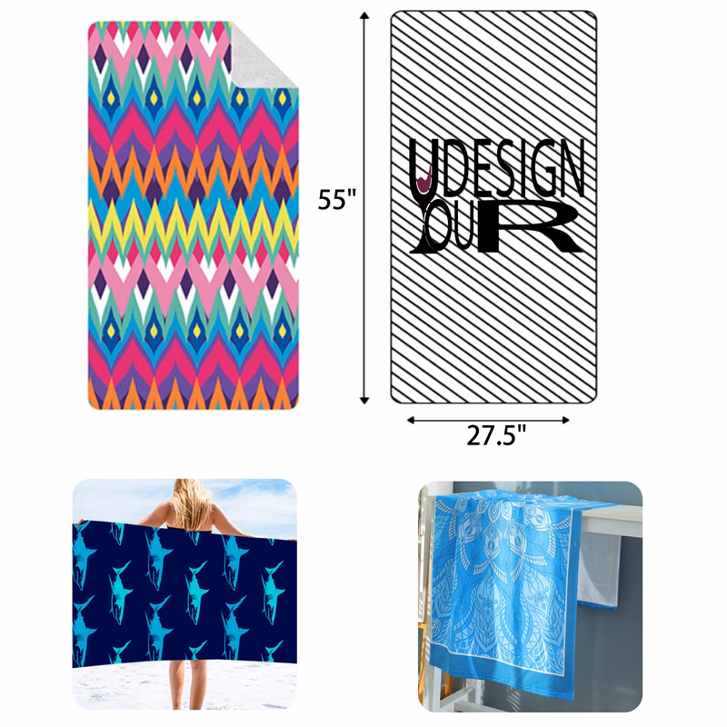 MOQ 5 PCS Portable 27x55In Custom Beach Towel