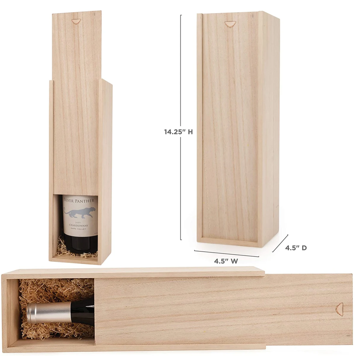 4.5 x 4.5 x 14.2 Inches Single Bottle Wooden Decorative Wine Box with Lid 1