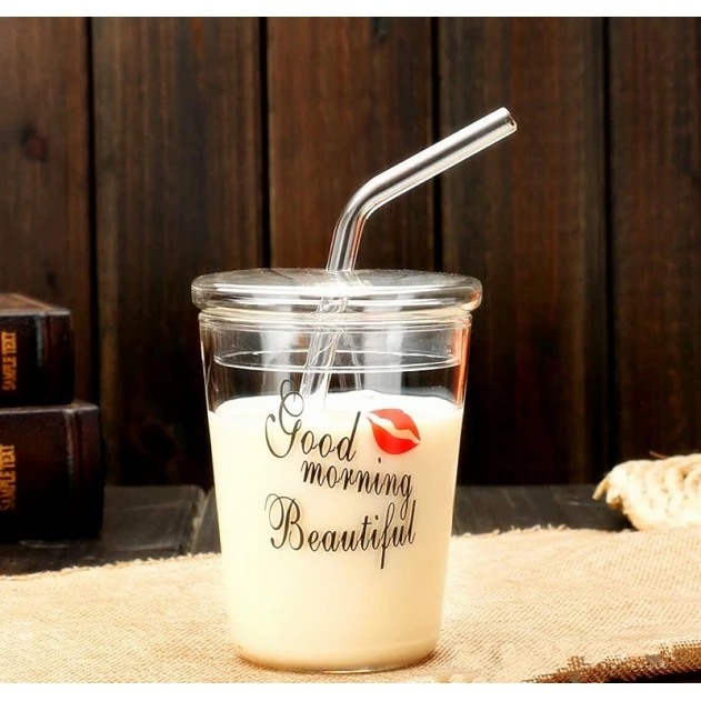 Glass Suction Cup w/ Glass Lid & Straw 12 oz 1