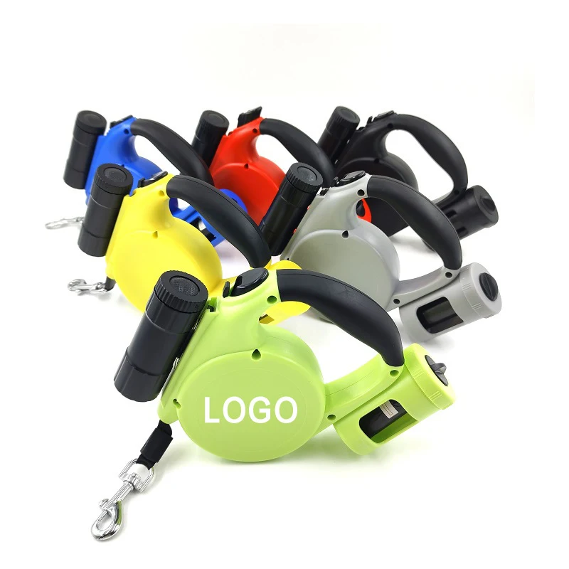 Retractable Dog Leash with Flashlight & Poop Bag Dispenser 1
