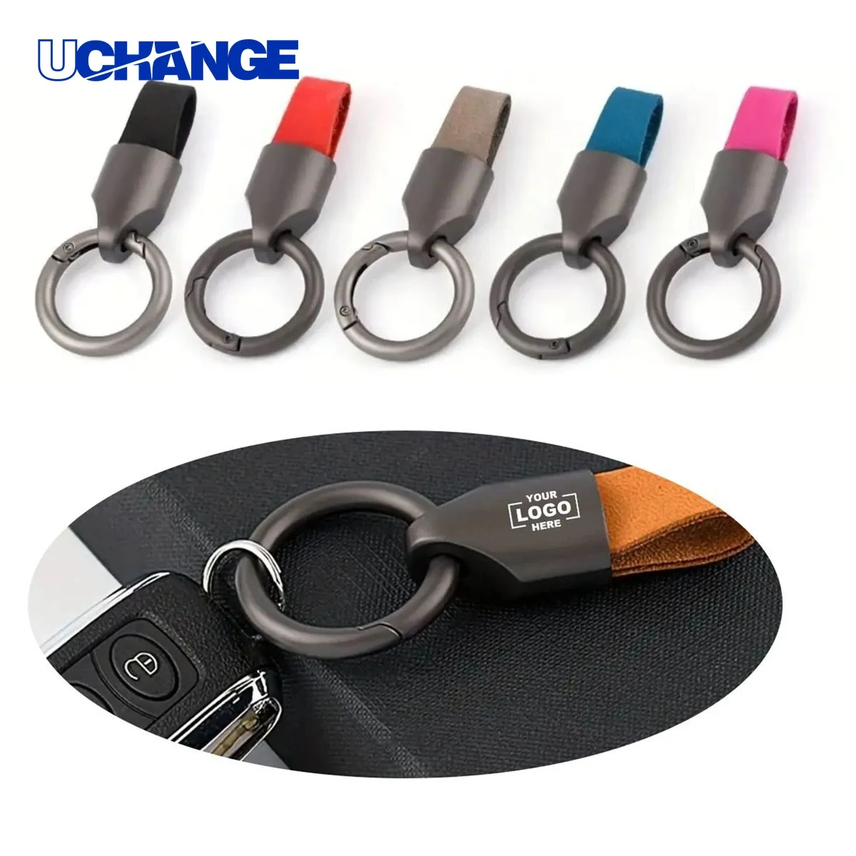 Cowhide Leather Car Keychain Premium Automotive Accessory 1