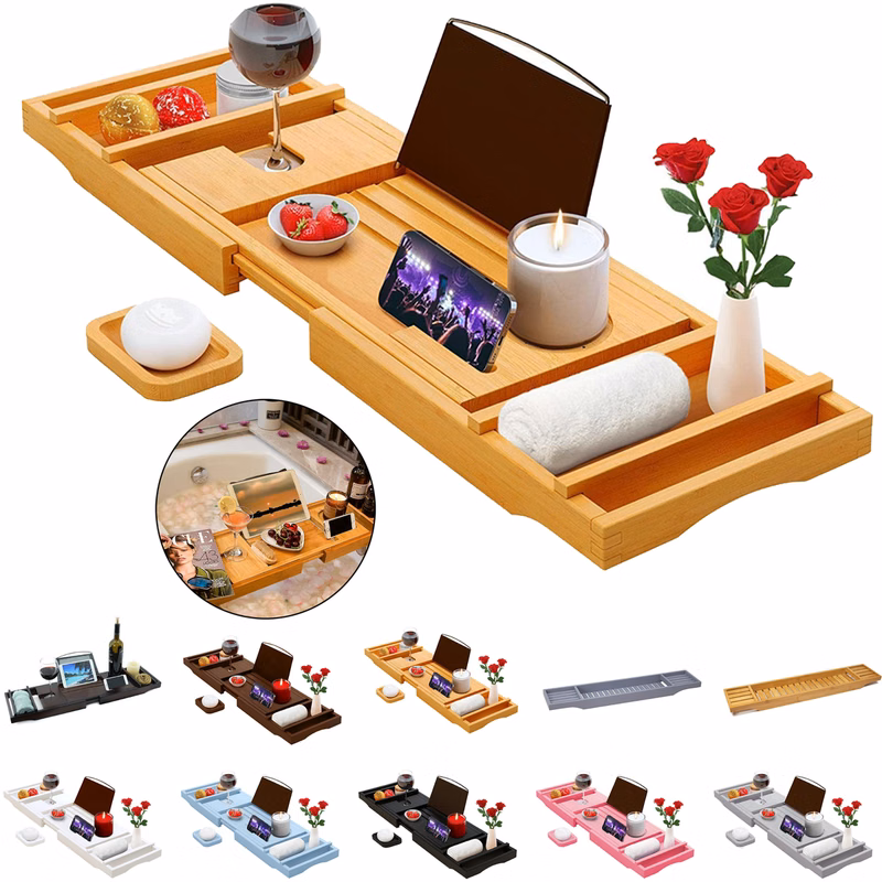 Adjustable Wood Luxury Bathtub Caddy Tray