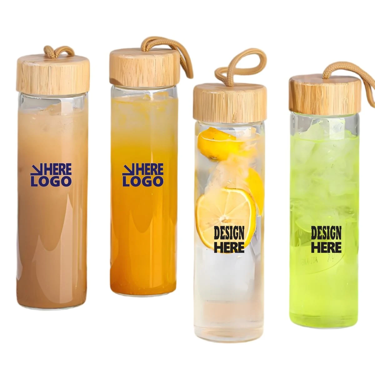 Custom Logo 18 oz. Borosilicate Glass Bottle with Bamboo Lid 1