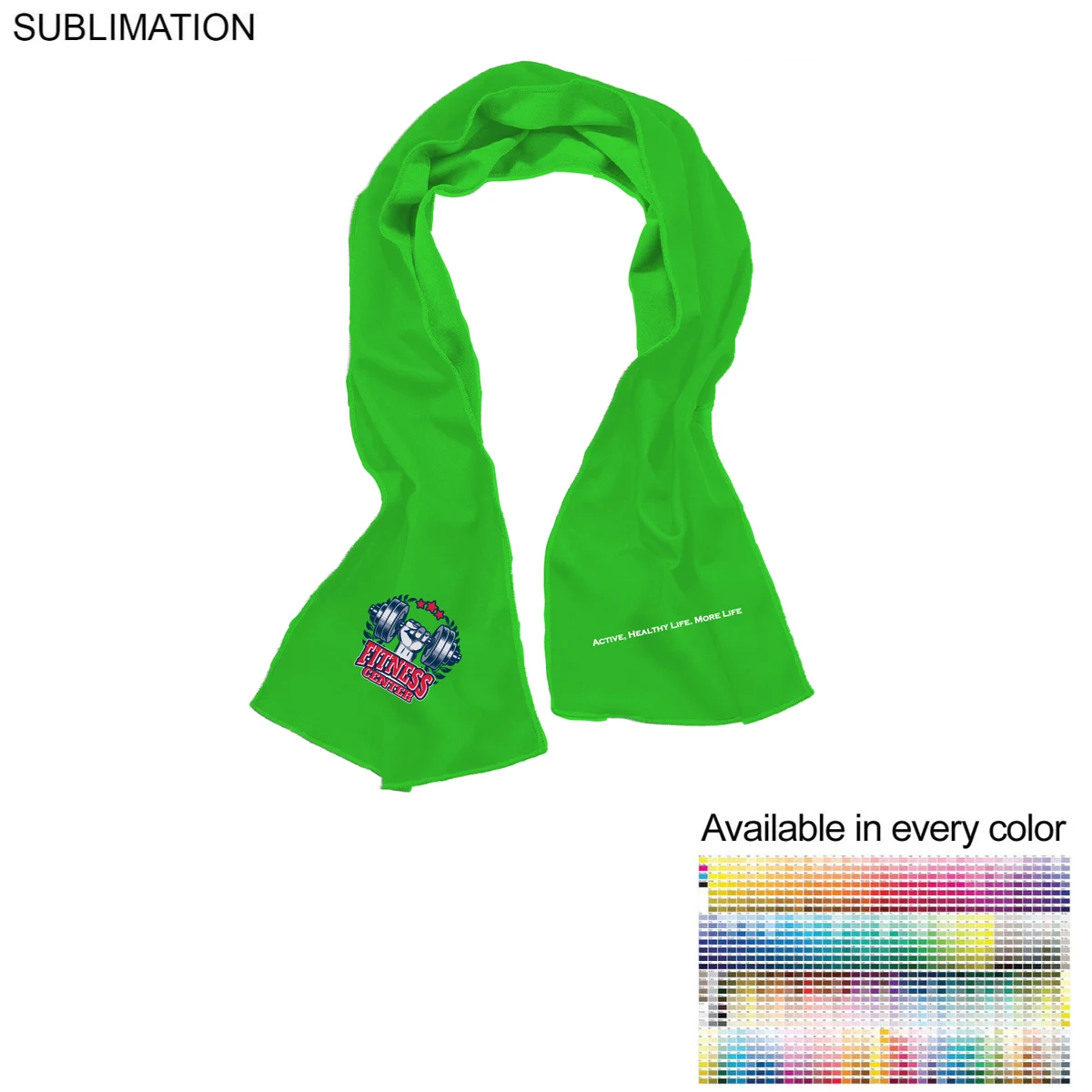 Gym, Workout, Fitness towel in Colored Cooling Fabric, 12"x40", Sublimated Edge to Edge 2 sides. 1