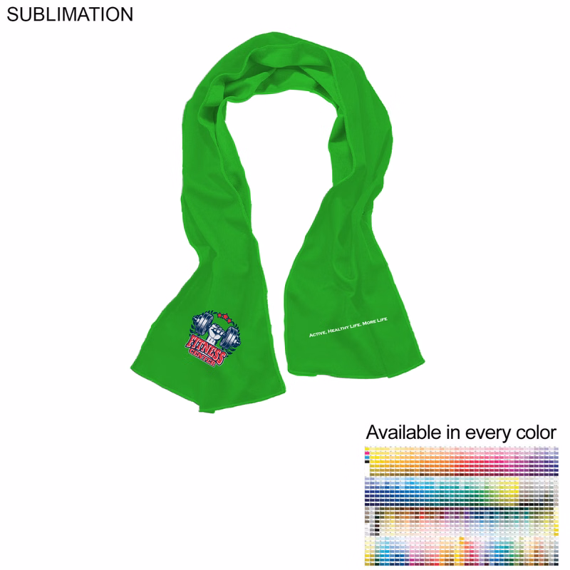 Gym, Workout, Fitness towel in Colored Cooling Fabric, 12"x40", Sublimated Edge to Edge 2 sides.