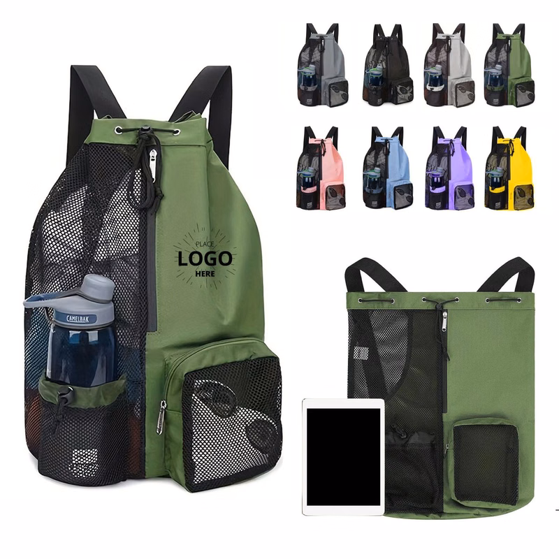 Waterproof Mesh Swim Drawstring Backpack with Wet Pocket