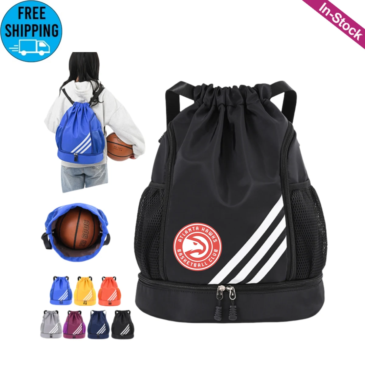 Sports Drawstring Backpack with Shoes Compartment 1
