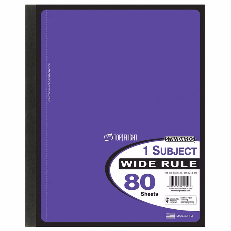 1 Subject Hinged Notebooks - Wide Ruled 80 Sheets 5 Colors