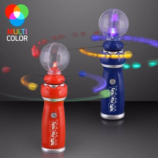 Orbiting LED toy wand with crystal ball