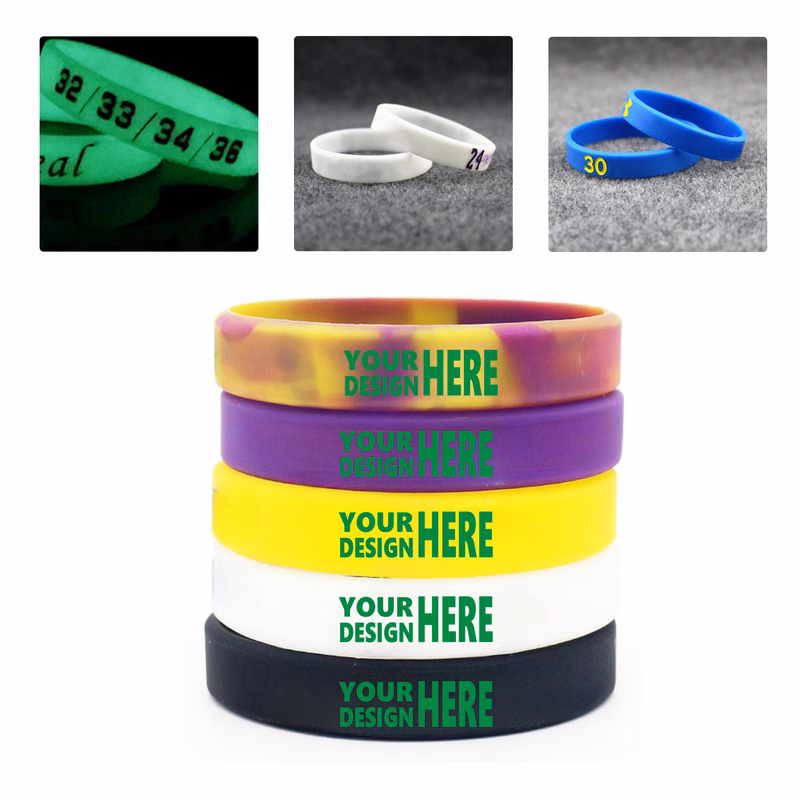 MOQ50 Custom Glow In The Dark Silicone Debossed Wristbands