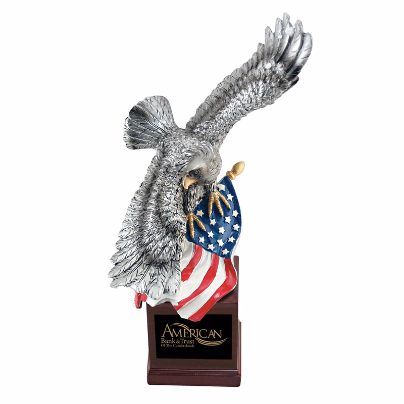 Soaring Eagle w/US Flag On Resin Base