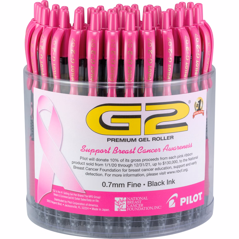 G2® Premium Gel Roller Pen 72 Count Tub- Breast Cancer Awareness (0.7mm)