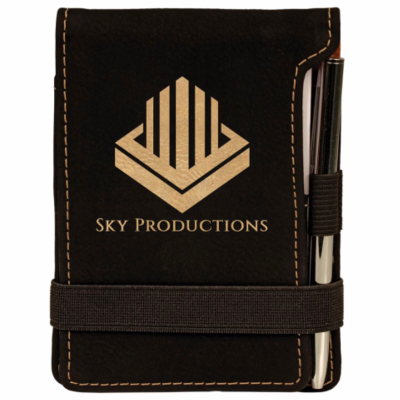 Engraved Black Leatherette Pad and Pen Set