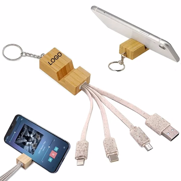 Custom Bamboo Charging Cable w/ Phone Stand