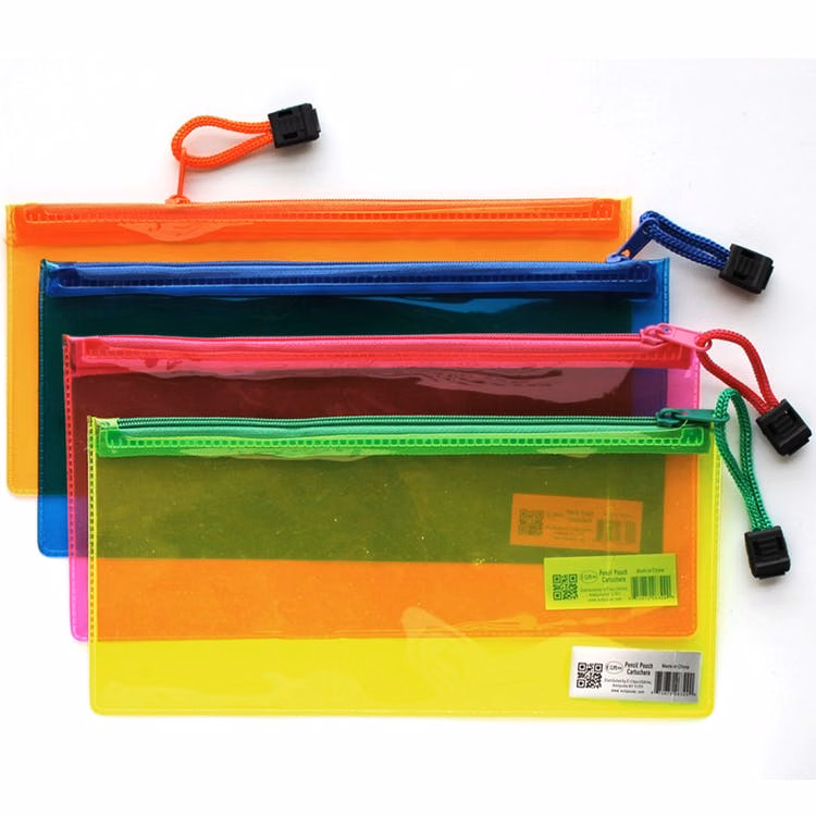 Pencil Pouches - 4 Translucent Colors Zipper Closure