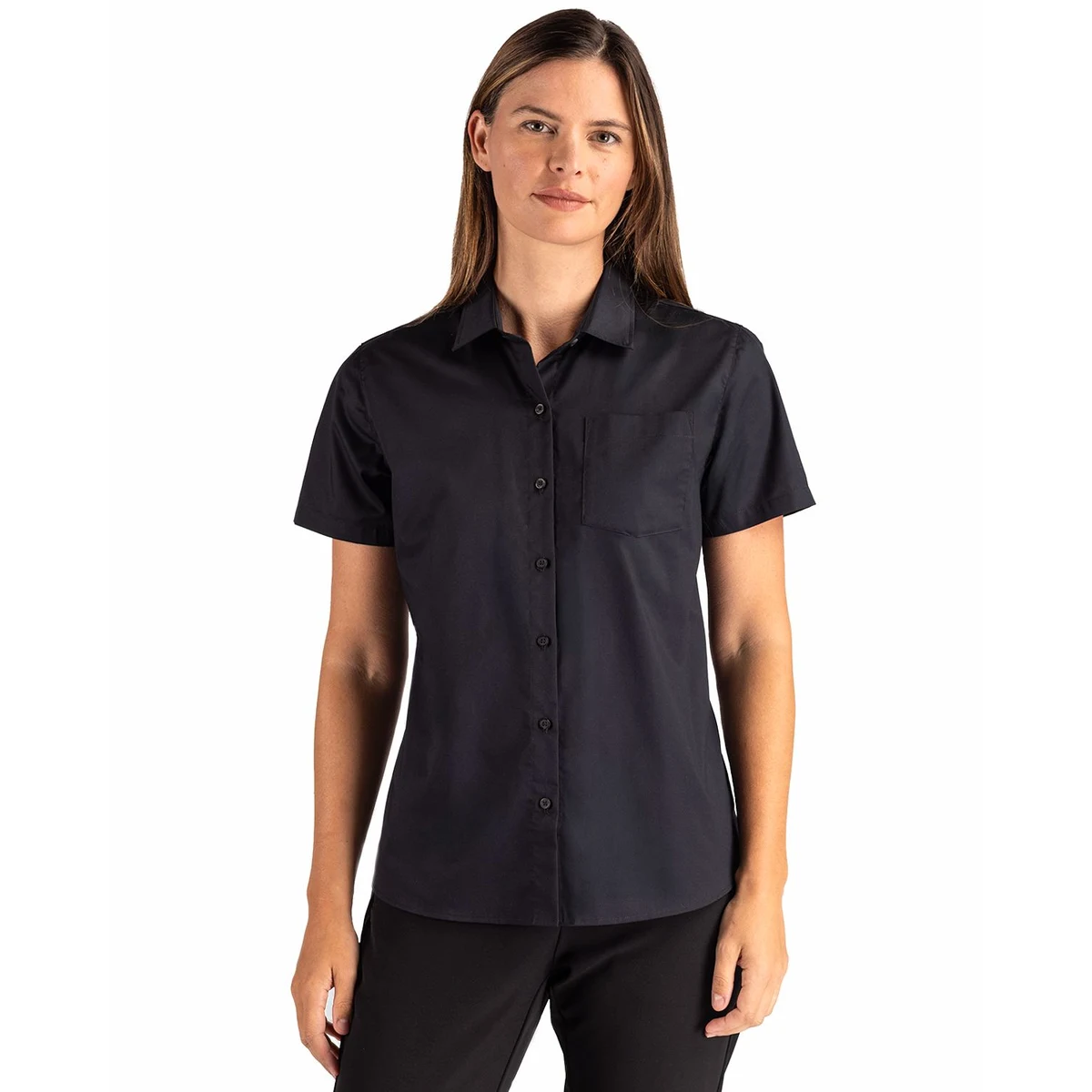 Clique Hustle Recycled Womens Short Sleeve Button Down Shirt 1