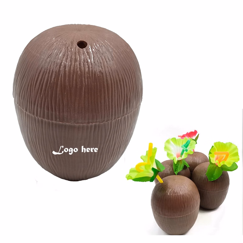 16 Oz Budget Coconut Cups with Flower Straws MOQ 10pcs