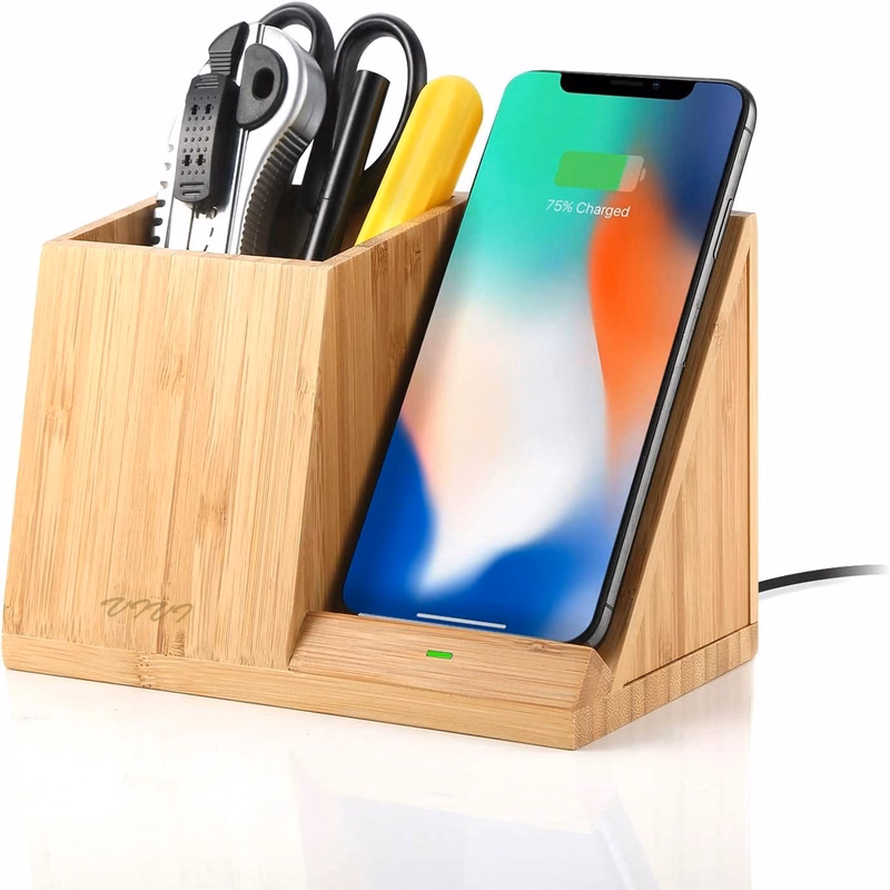 Bamboo Wireless Charger With Organizer