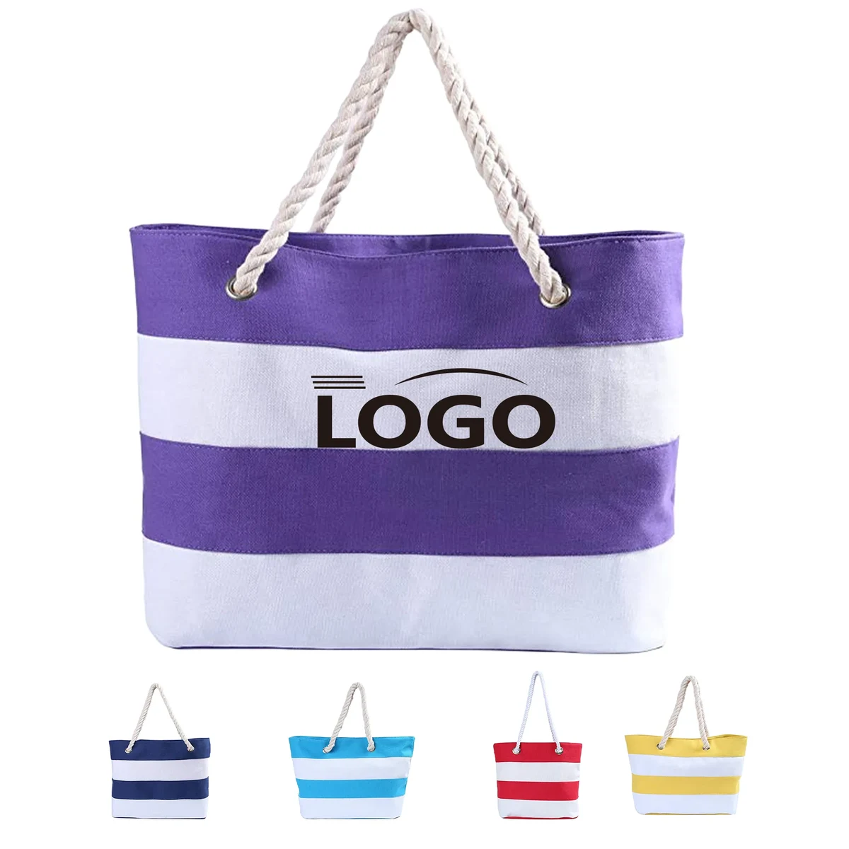 Striped Beach Tote with Rope Handle, custom tote bag with logo imprint 1