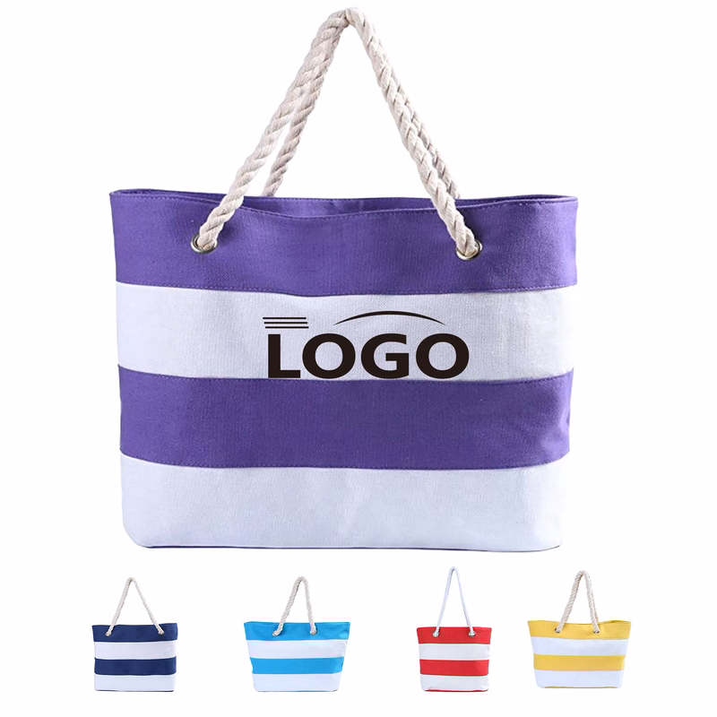 Striped Beach Tote with Rope Handle