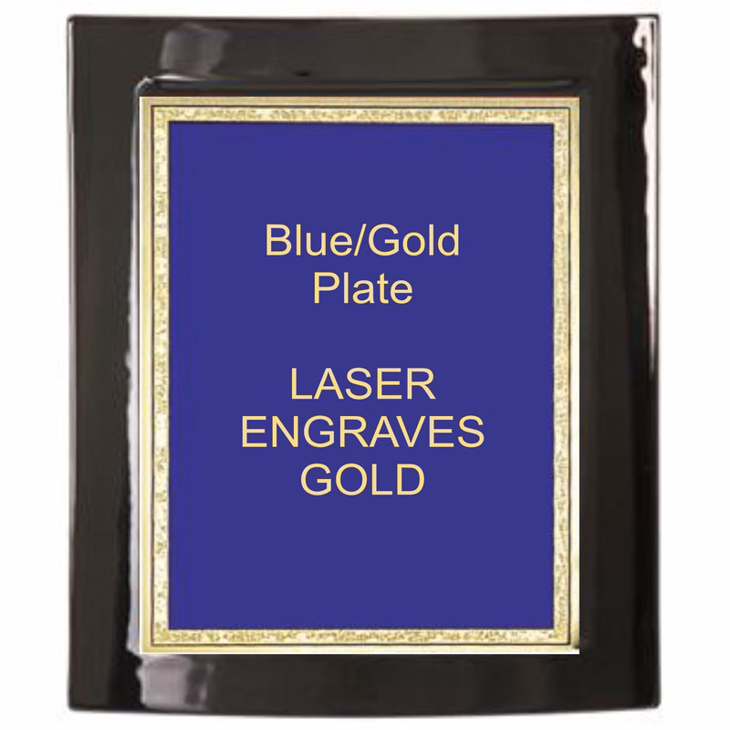 7-1/2" x 9" Black Piano Finish Eclipse Plaque with a Blue Florentine Plate