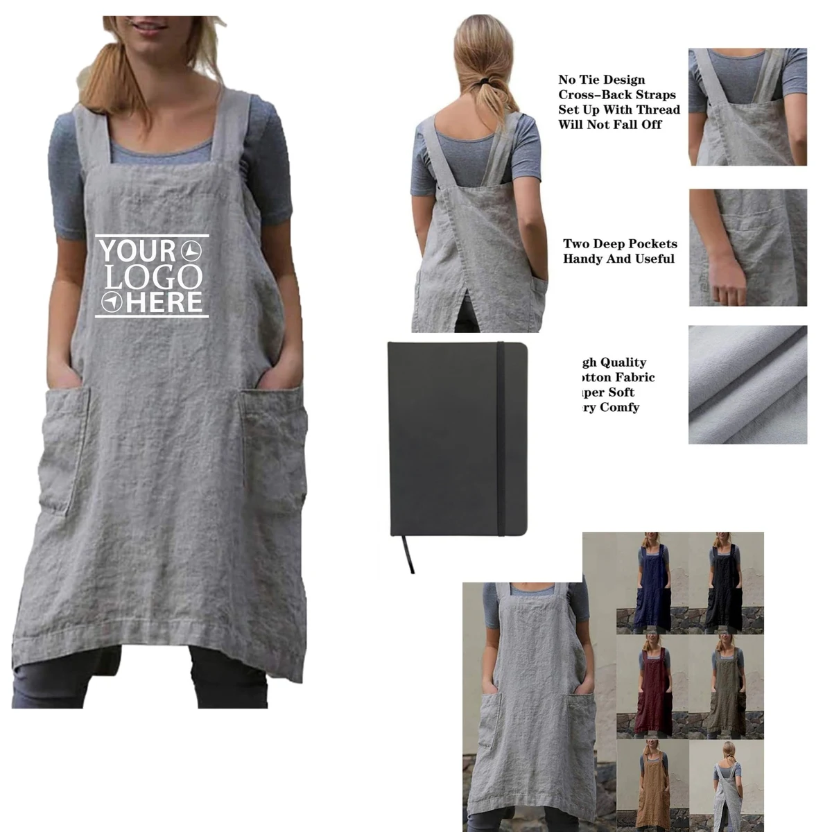 Cotton Linen Apron Cross Back Apron for Women with Pockets Pinafore Dress for Baking Cooking 1