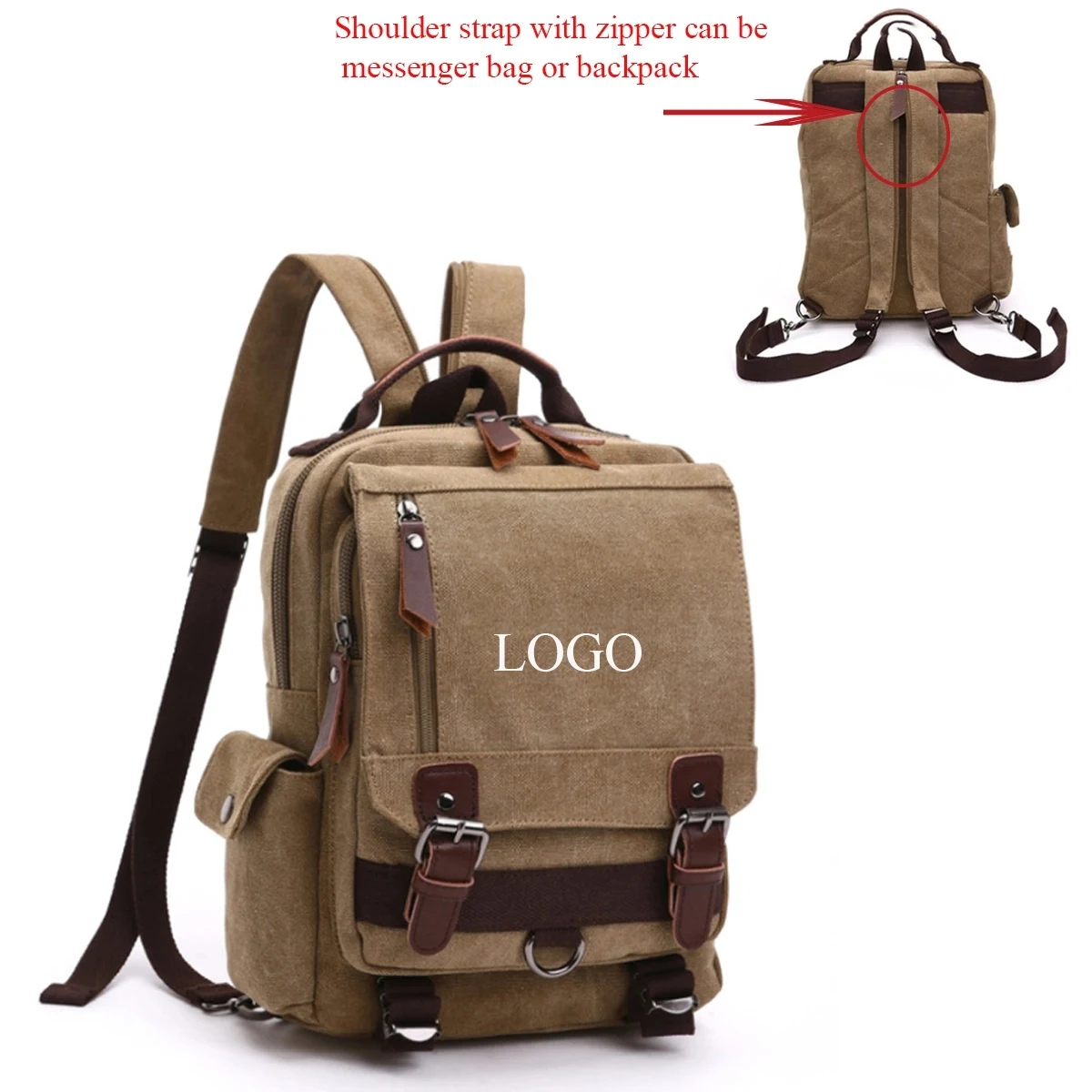 2 In 1 Canvas Backpack Messenger Bag 1