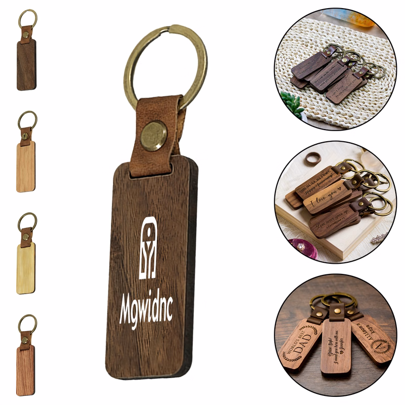 PU Leather Wooden Keychain New Style Mini Car Key Ring Handcrafted Gift