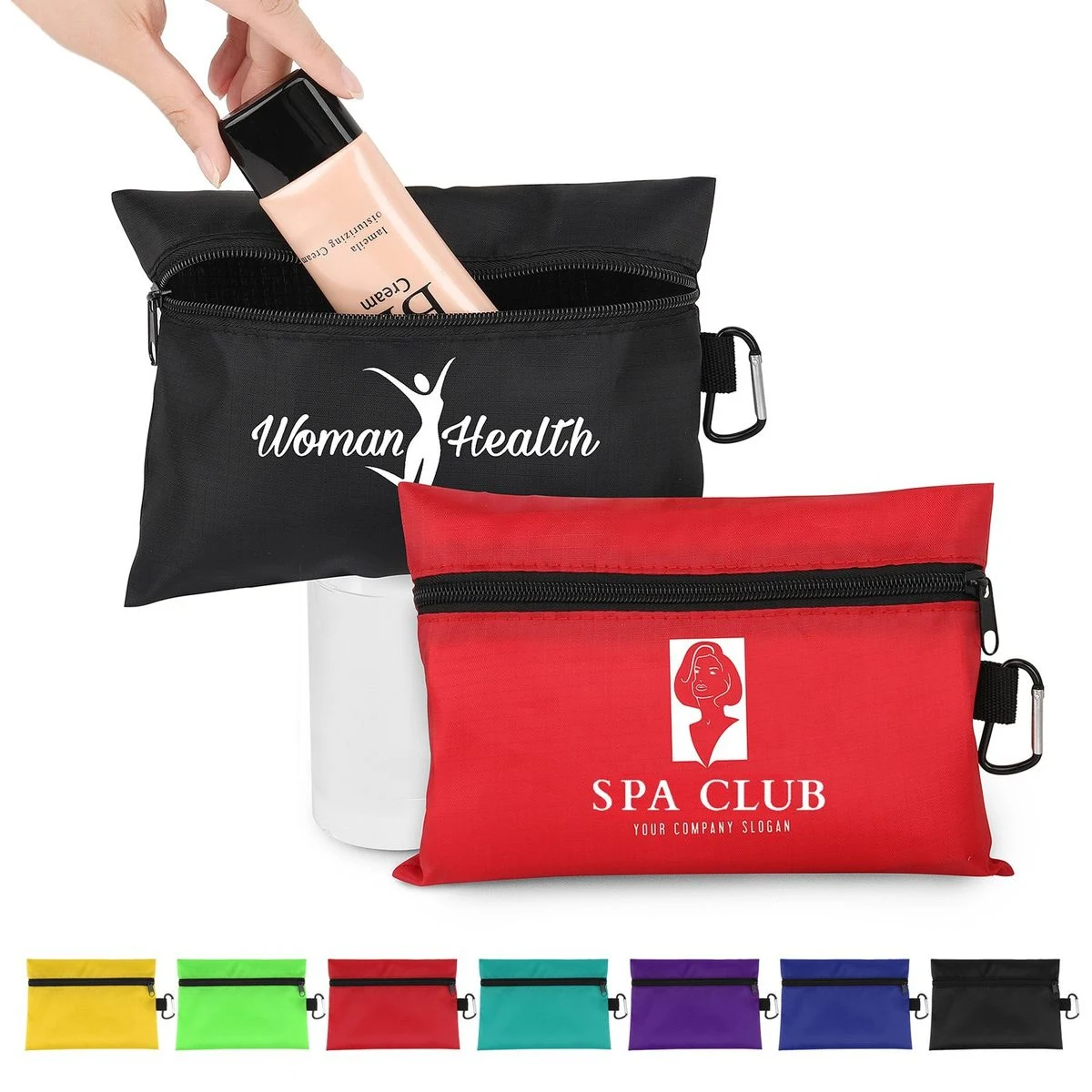 Polyester Zipper Storage Pouch with Carabiner 1