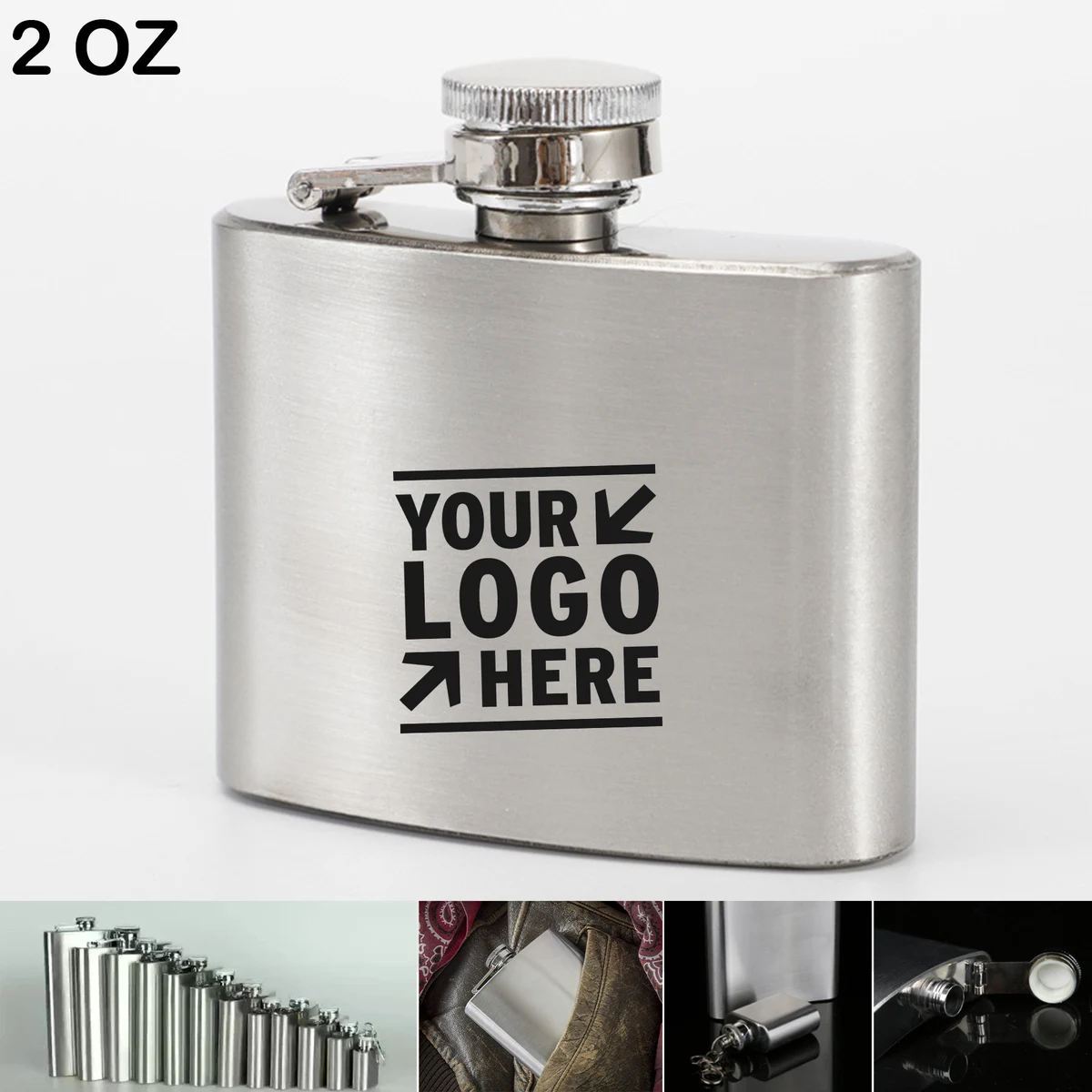 2oz 56ml Stainless Steel Hip Flask 1