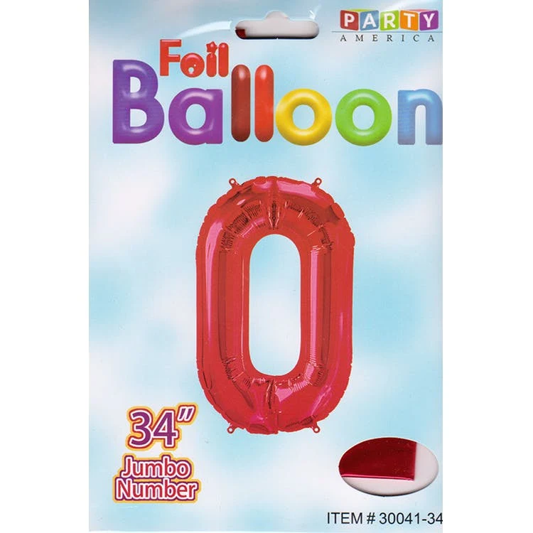 Mylar Number 0 Balloons - Red 34" 1