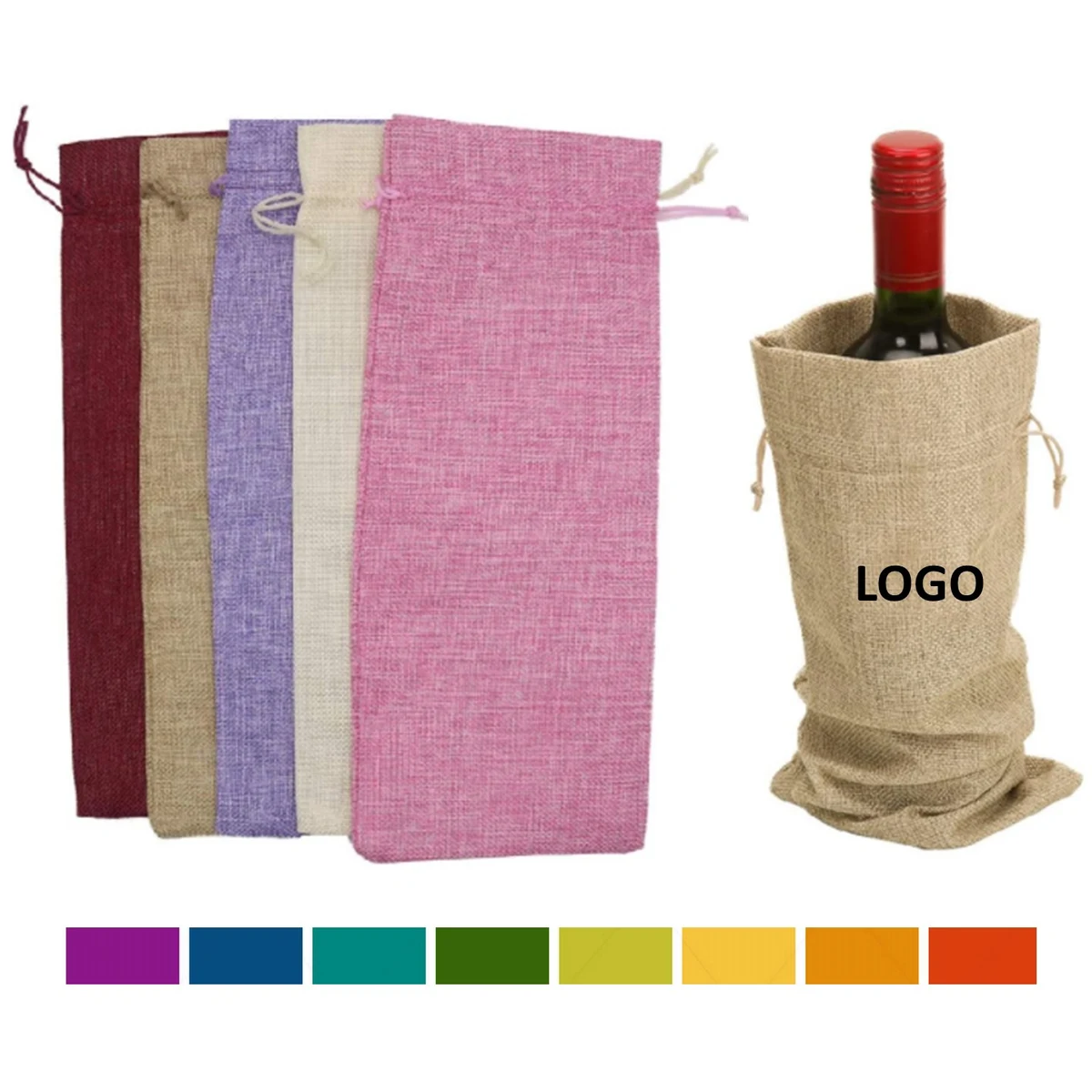 Custom Jute Wine Drawstring Pouch 1
