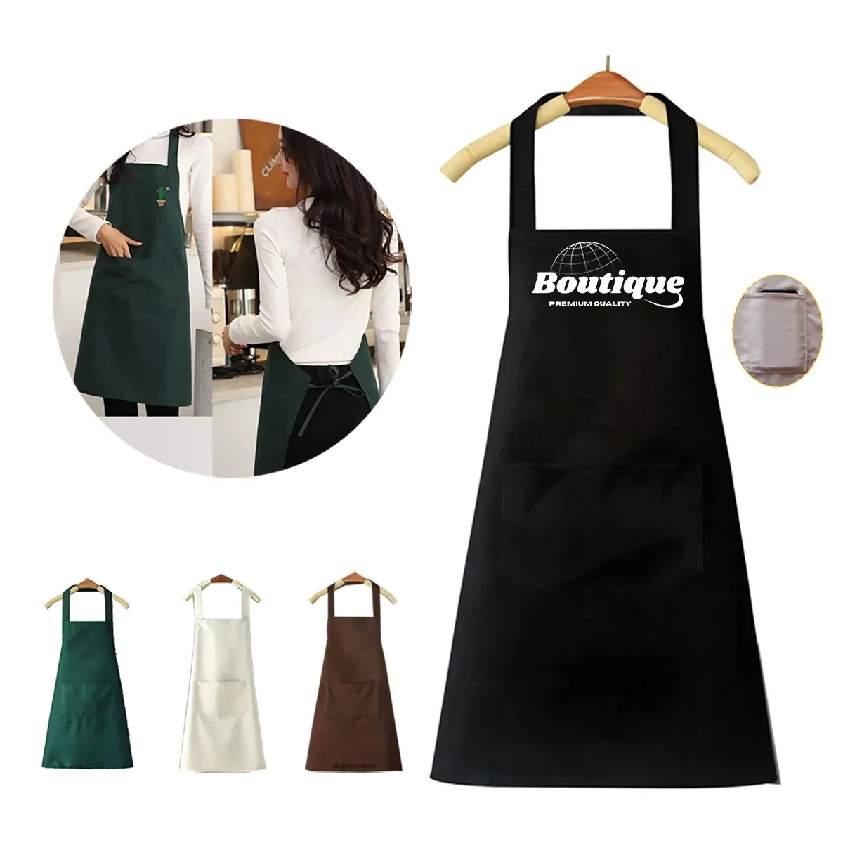 Waterproof Polyester Apron With Cell Phone Pocket Pinafore 1