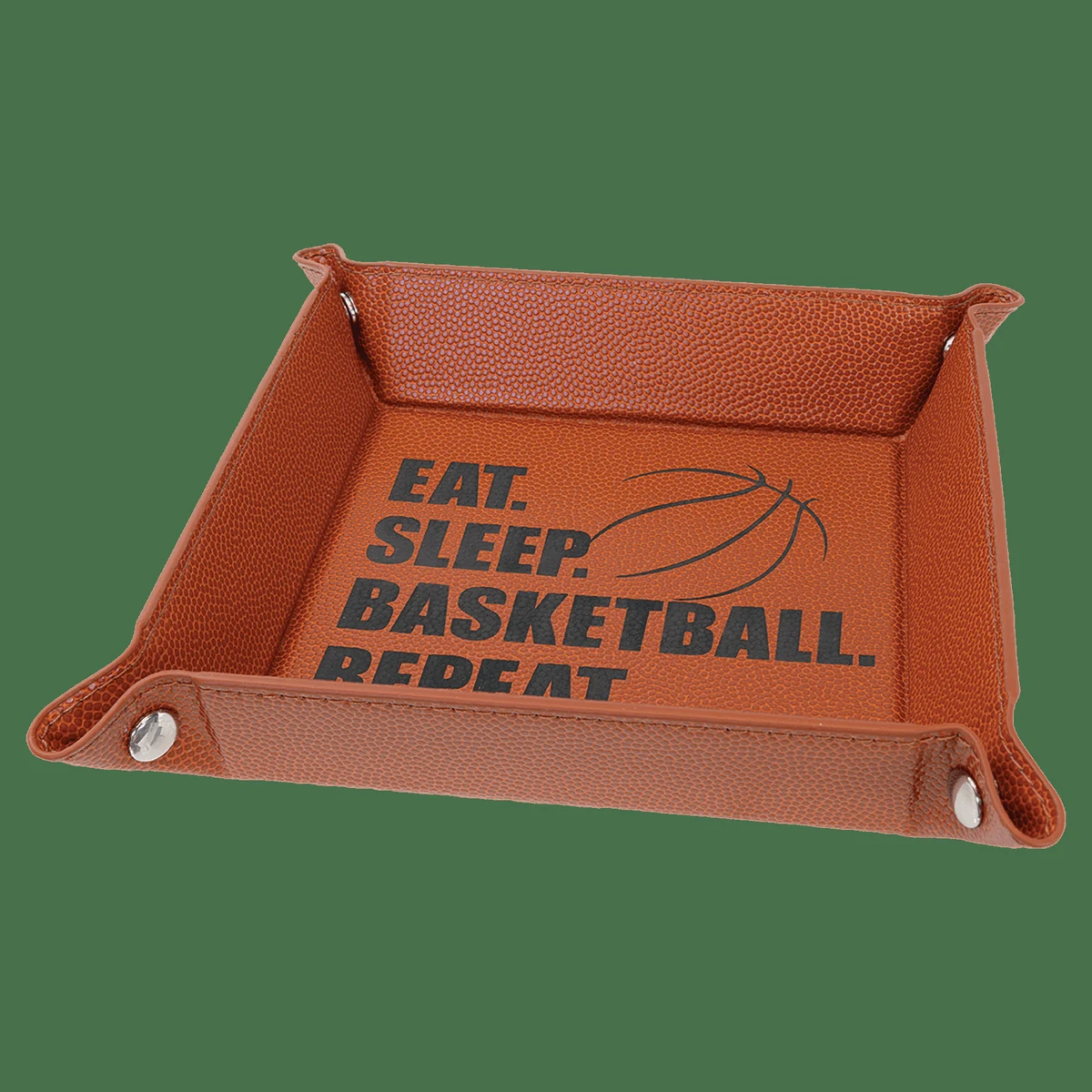 6" x 6" Basketball Leatherette Snap Up Tray with Silver Snaps 1