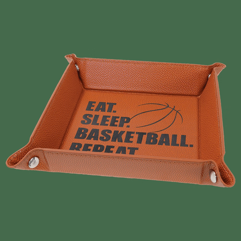 6" x 6" Basketball Leatherette Snap Up Tray with Silver Snaps