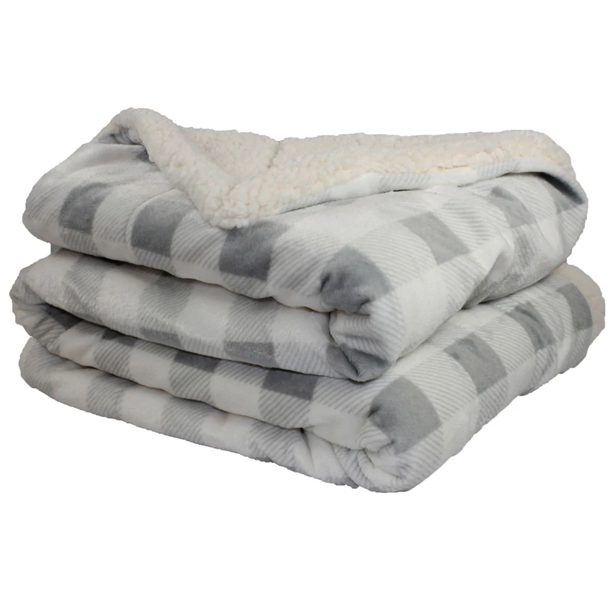 Grey and Black Plaid Sherpa Faux Micro Mink/Lambswool Sherpa Throw Blanket 1