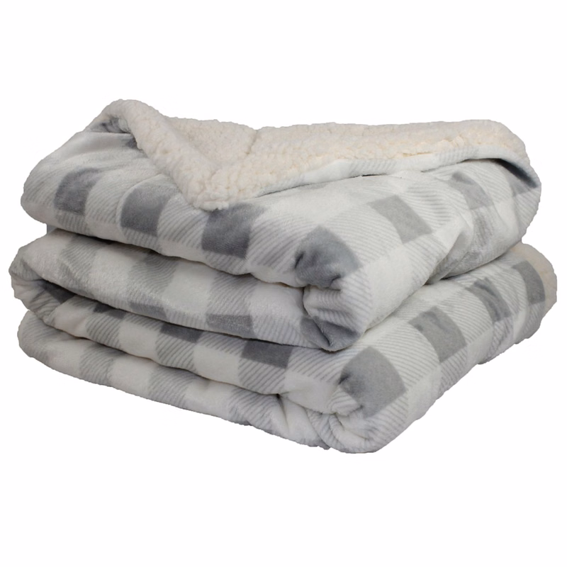 Grey and Black Plaid Sherpa Faux Micro Mink/Lambswool Sherpa Throw Blanket