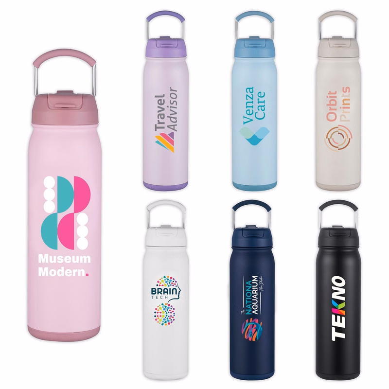 Freeze Sip  24oz Recycled Stainless Steel Bottle with easy carry handle, dual use lid & twist open bottom