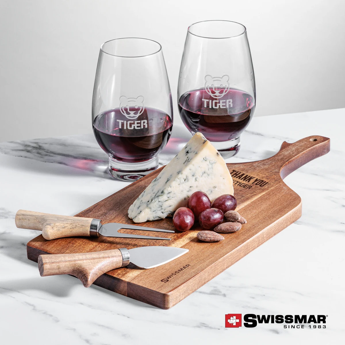 Swissmar® Paddle Board & 2 Glenarden Stemless Wine 1