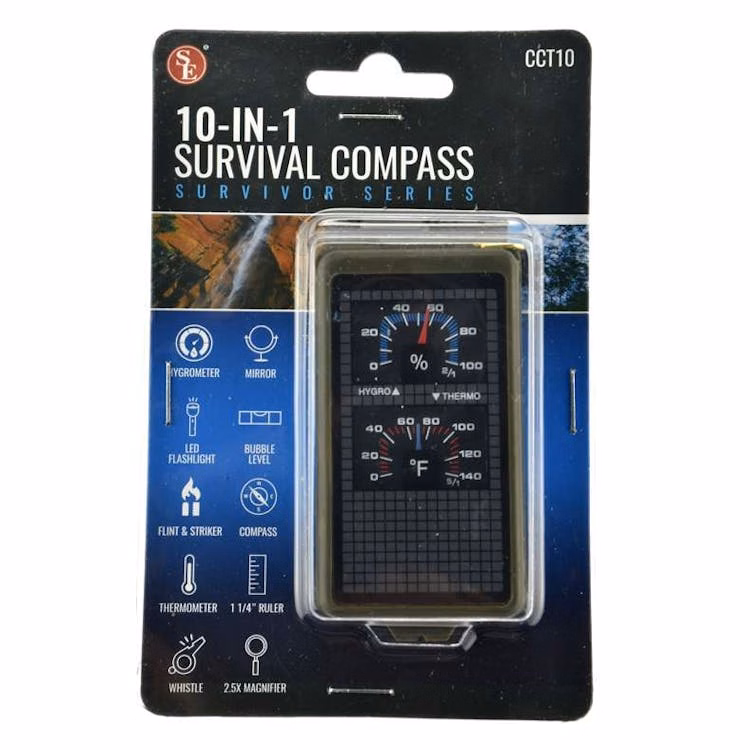10-in-1 Camping/Survival Compass - 3" x 1.5"