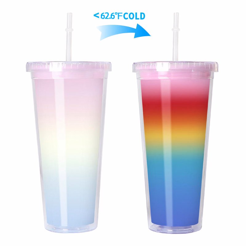 24oz BPA Free Plastic Color Changing Water Bottle With Straw
