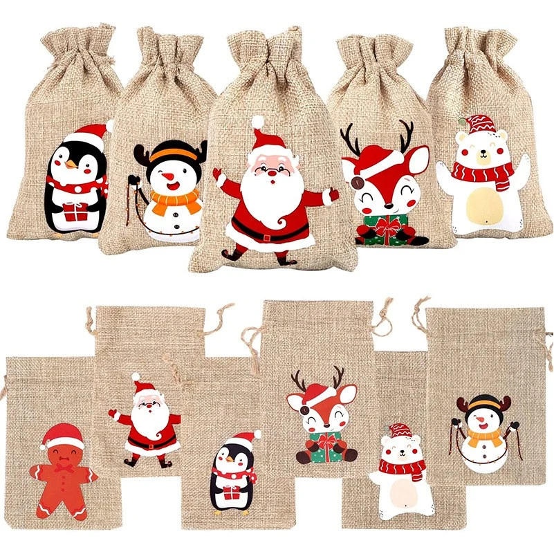 Custom Christmas Linen Drawstring Bag 1