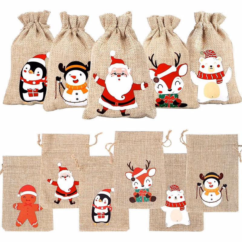 Custom Christmas Linen Drawstring Bag