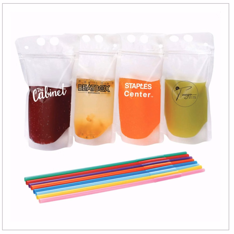Drink Pouch with Plastic Straw - 16 oz.