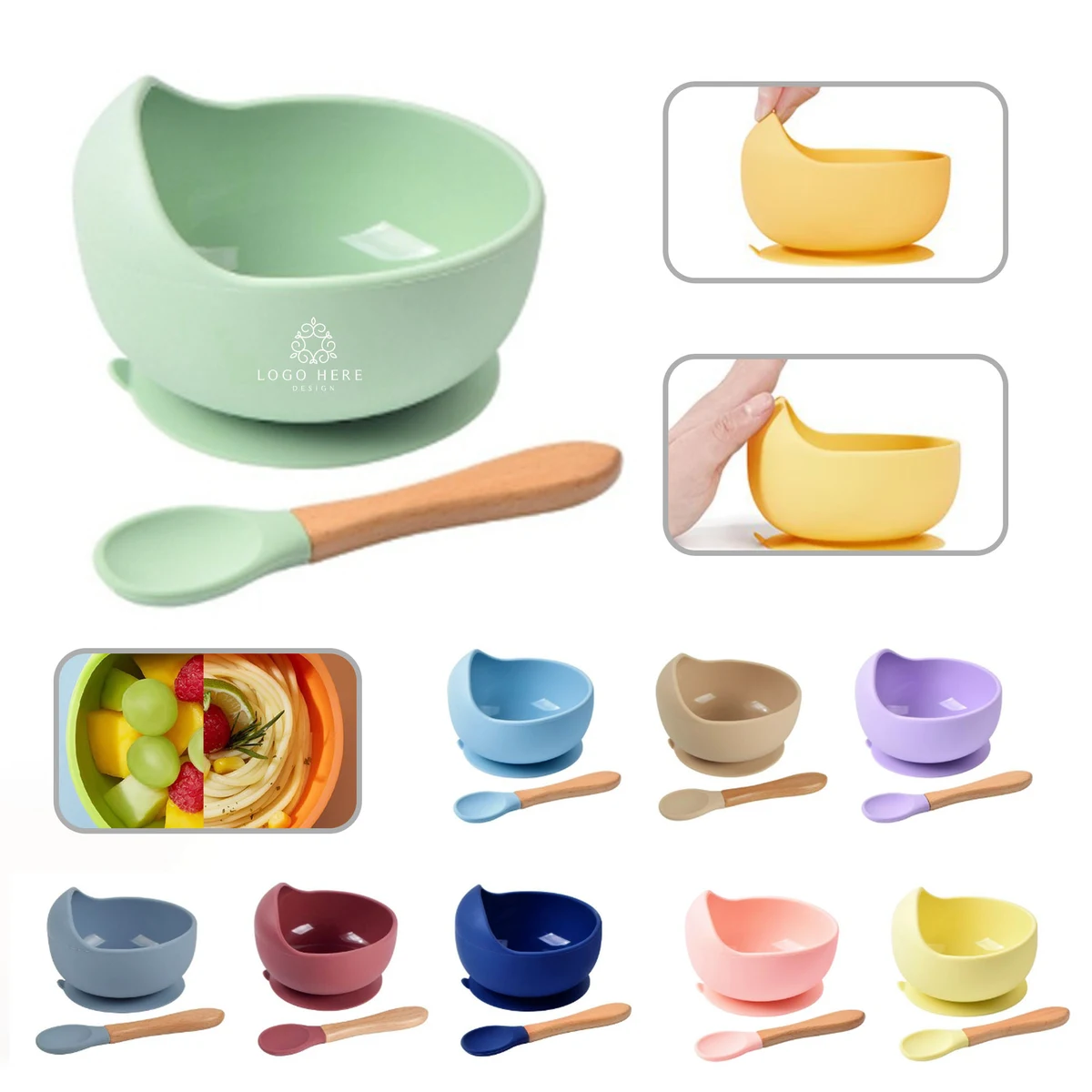 Silicone baby feeding bowl with 1 spoon 1