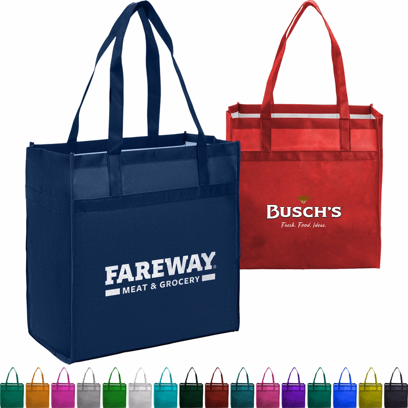 Heavy Duty 100GSM Non-Woven Grocery Tote Bag w/ Gusset (13" x 14" x 7")