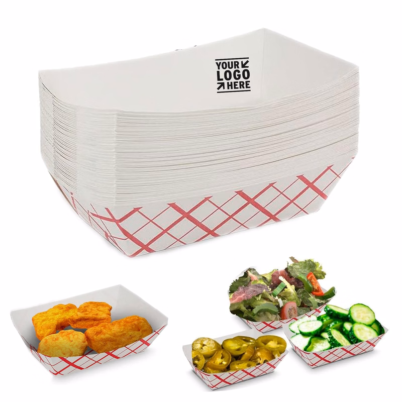 1 lb 5.27"x 3.63" x 1.5" Disposable Plaid Classy Red and White Boat Paper Food Tray  