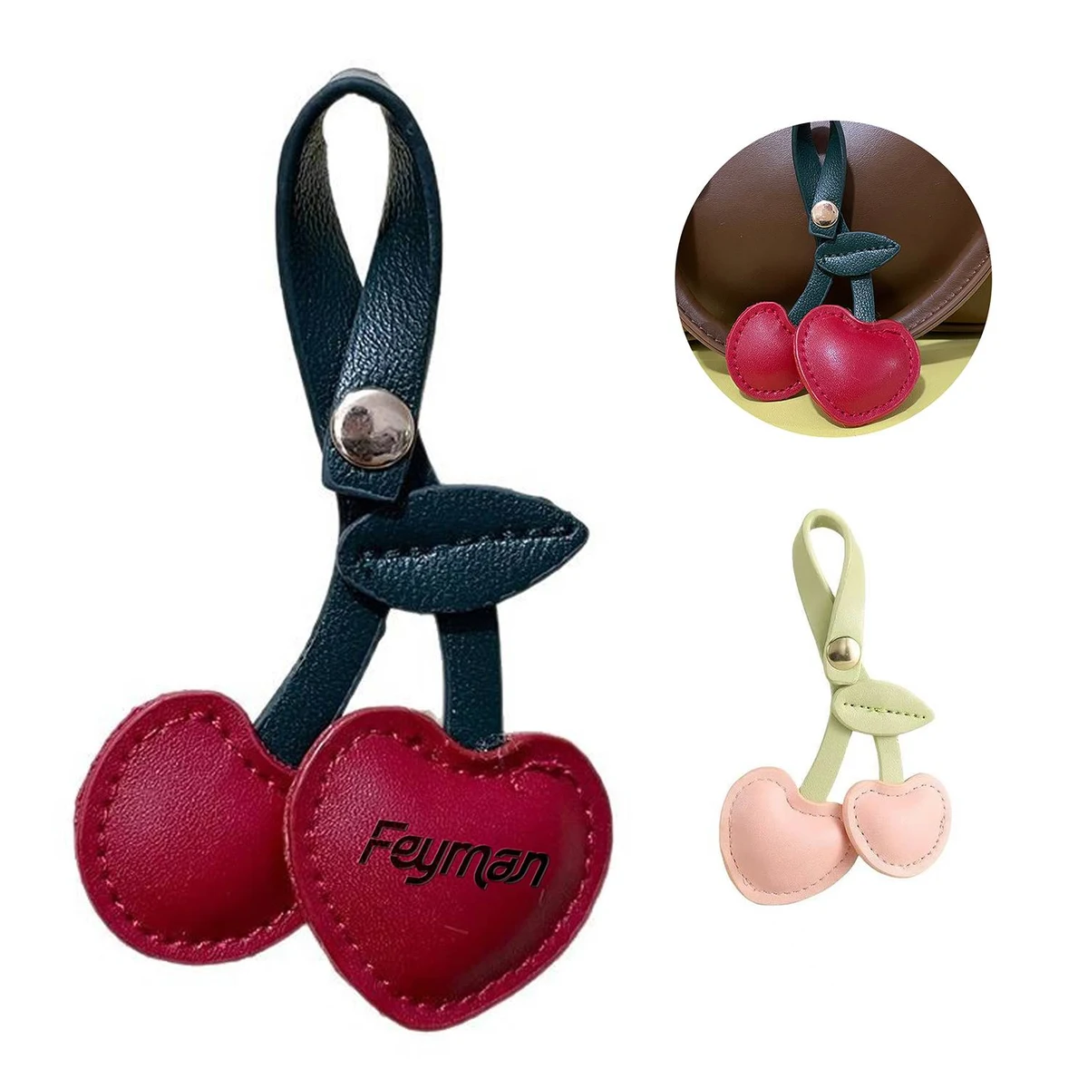 PU Leather Cherry Pendant Decoration Keychain 1